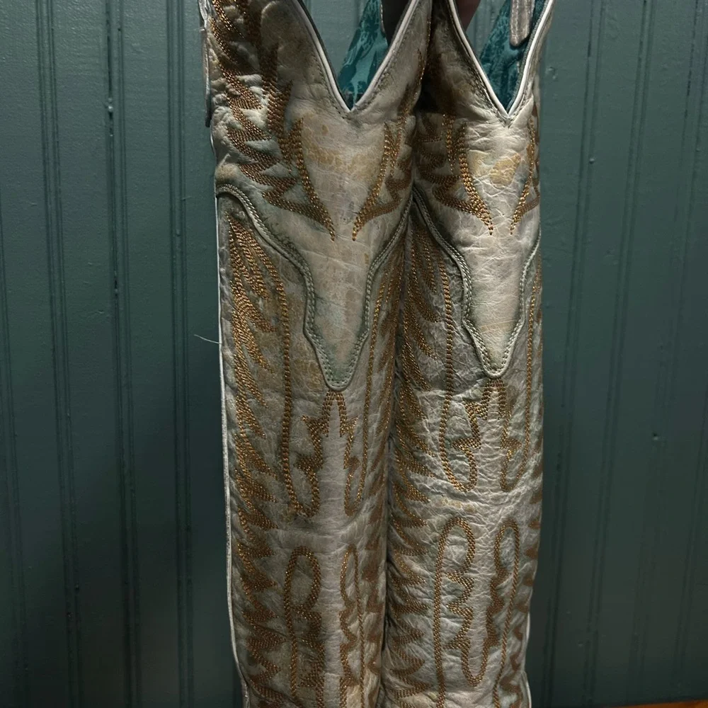 Corral Women's Embroidered Over-the-Knee Boots in Light Gray and Tan